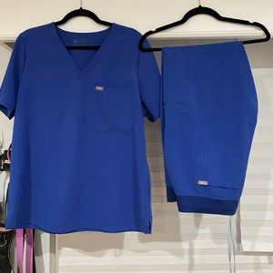 FIGS set in limited color denim blue.